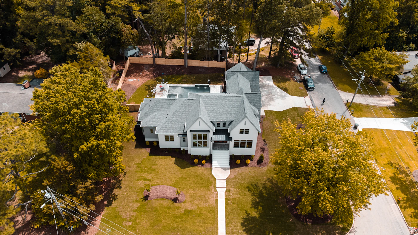 Stock aerial photograph of a residential property, not a Capital Drones project